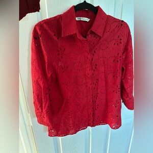 Zara Scarlet Eyelet Shirt